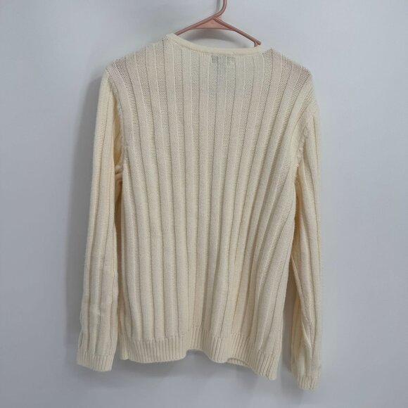Classic Elements Fisherman Cable Knit Cardigan Sweater L Pockets Ivory Womens - Picture 6 of 7